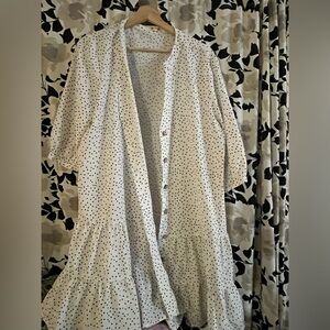 Mazik ~ Black and White Polka Dot Button Down Dress or Long Shirt~ L